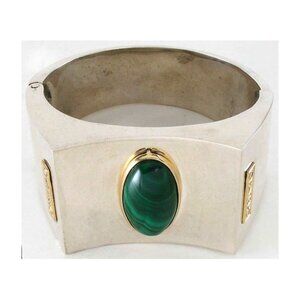 ELEGANT One of its kind Coin Silver (900) & 18K Gold Malachite Cuff Bracelet WOW